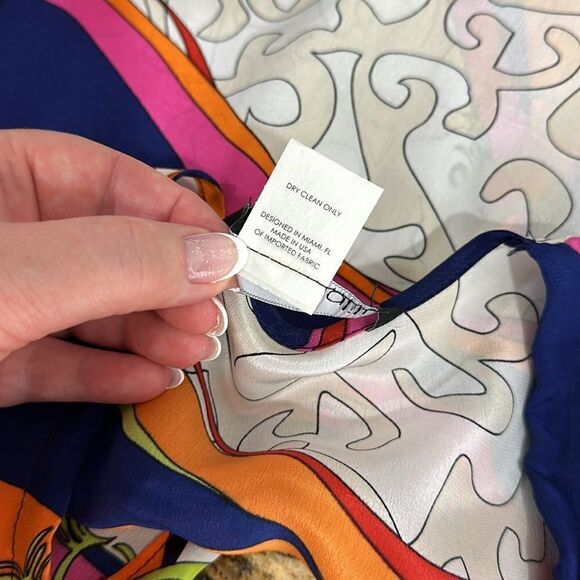 Analili Silk Colorful Short Sleeve Drawstring Relaxed Fit Tunic Top One Size - Picture 6 of 8